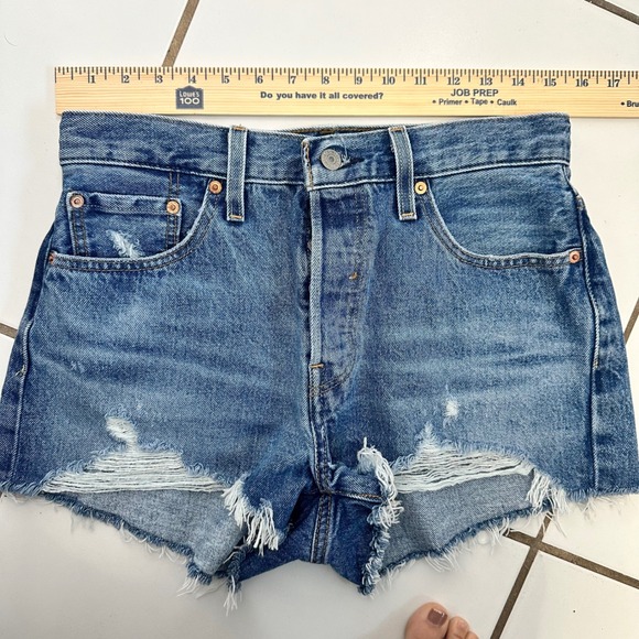 Levi's 501 High Rise Distressed Denim Cutoff Shorts - Picture 6 of 7
